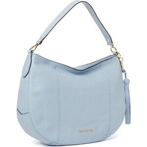 Michael Kors Womens Blue Leather Brooke Large Zipper Shoulder Hobo Handbag New